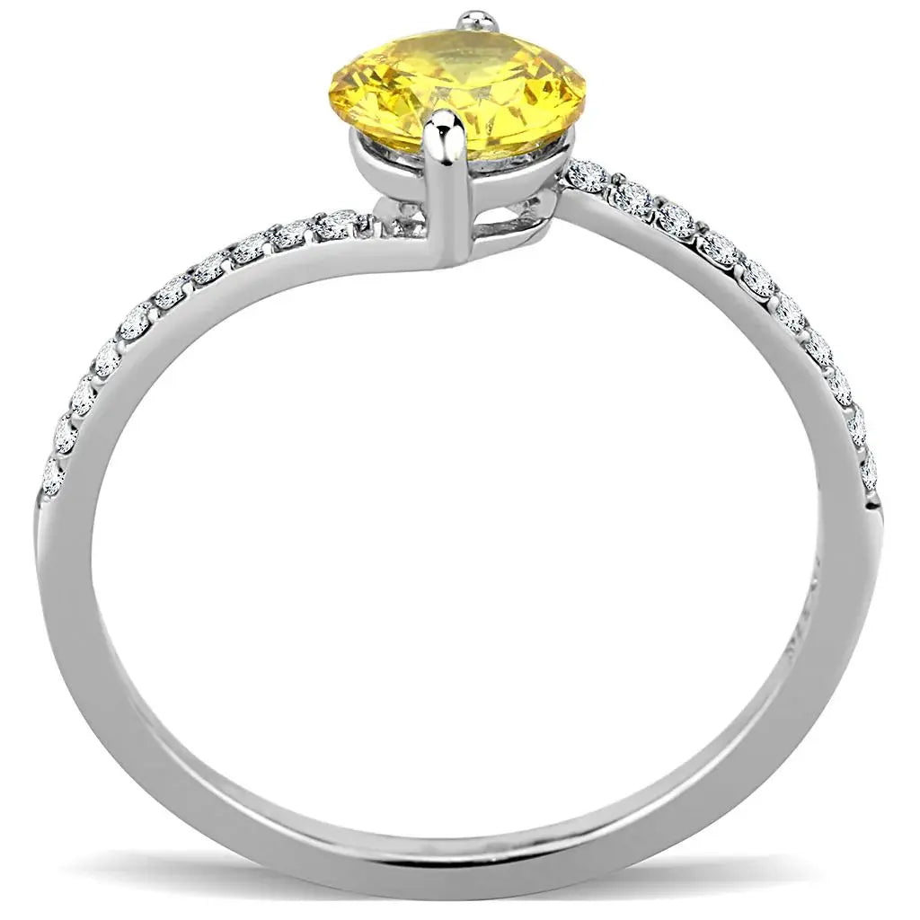 DA015 - High polished (no plating) Stainless Steel Ring with AAA Grade CZ in Topaz - Alamode - Flyclothing LLC
