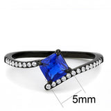 DA016 - IP Black(Ion Plating) Stainless Steel Ring with Synthetic Spinel in London Blue