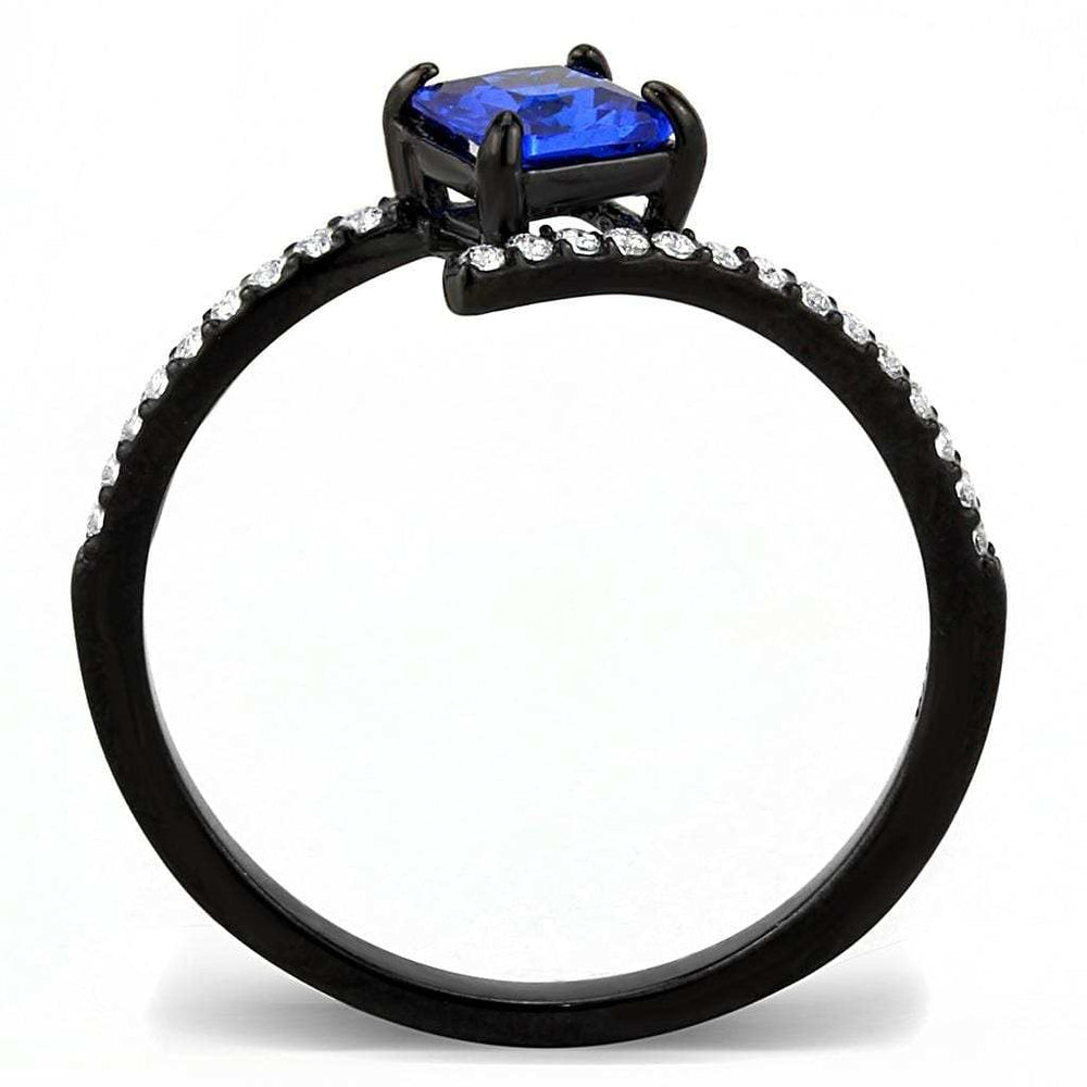 DA016 - IP Black(Ion Plating) Stainless Steel Ring with Synthetic Spinel in London Blue - Alamode - Flyclothing LLC