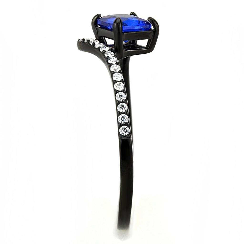 DA016 - IP Black(Ion Plating) Stainless Steel Ring with Synthetic Spinel in London Blue - Alamode - Flyclothing LLC