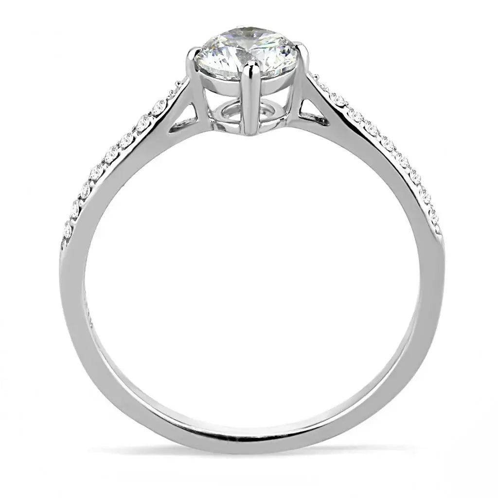DA018 - High polished (no plating) Stainless Steel Ring with AAA Grade CZ in Clear - Alamode - Flyclothing LLC