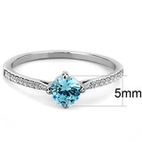 DA019 - High polished (no plating) Stainless Steel Ring with AAA Grade CZ  in Sea Blue - Alamode