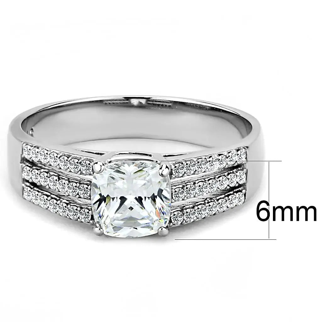 DA020 - High polished (no plating) Stainless Steel Ring with Cubic in Clear - Alamode - Flyclothing LLC