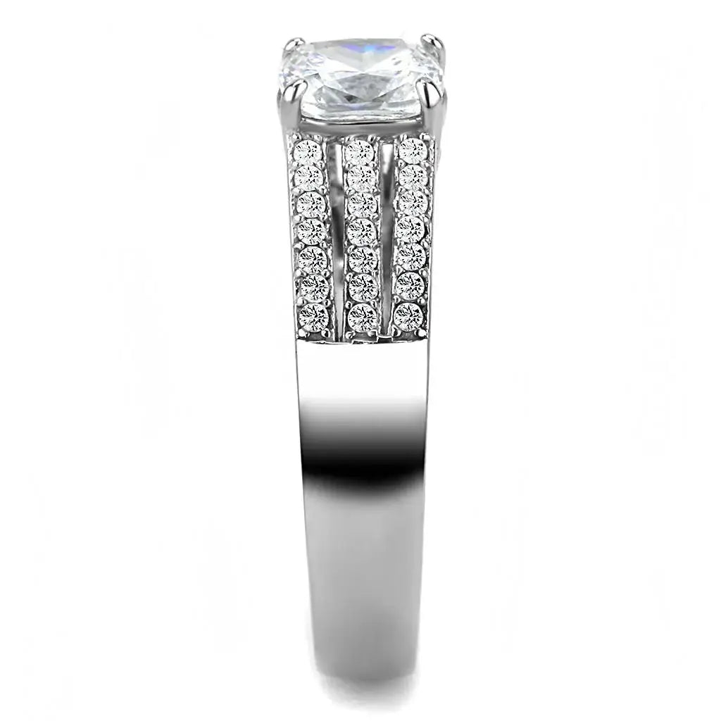 DA020 - High polished (no plating) Stainless Steel Ring with Cubic in Clear - Alamode - Flyclothing LLC