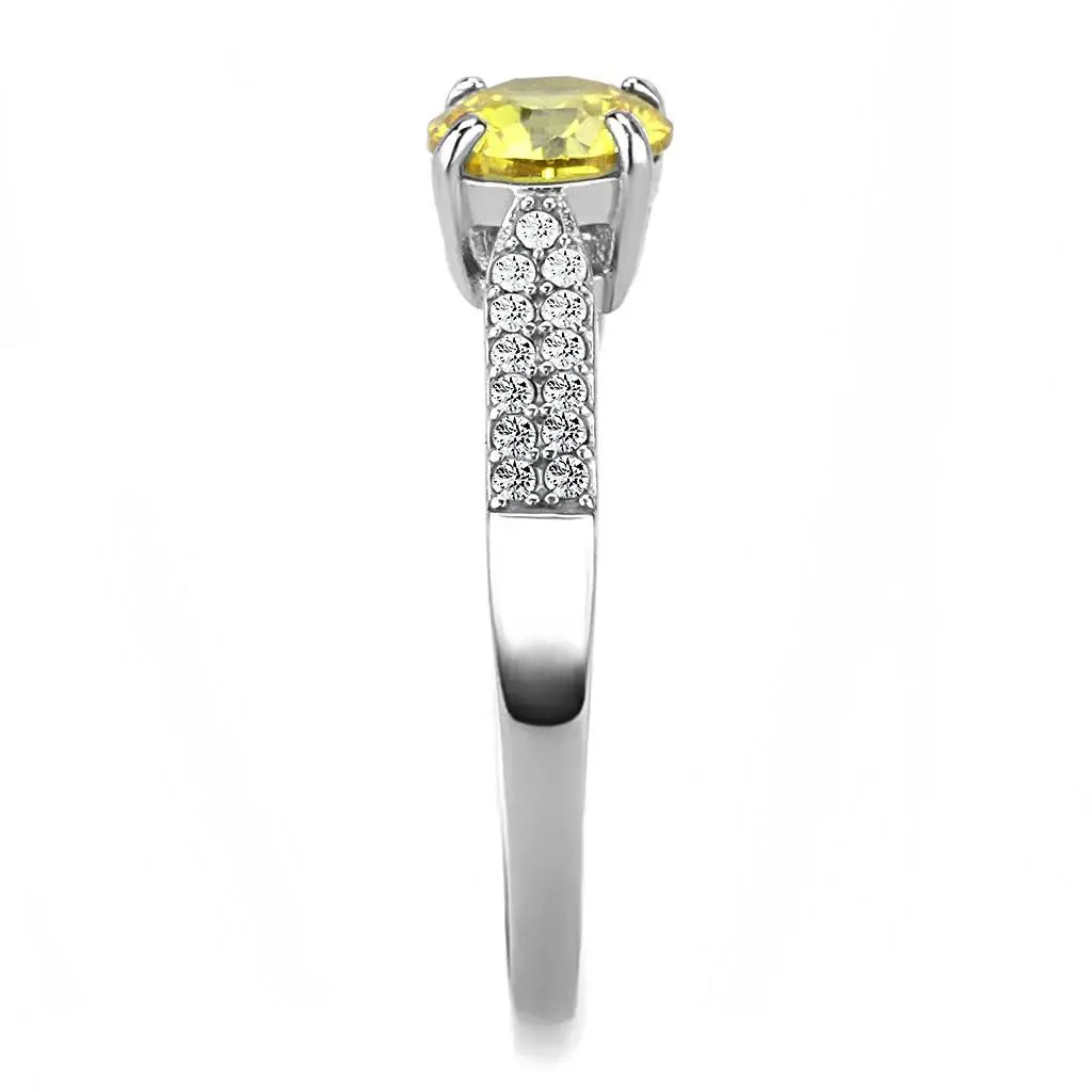 DA021 - High polished (no plating) Stainless Steel Ring with AAA Grade CZ in Topaz - Alamode - Flyclothing LLC