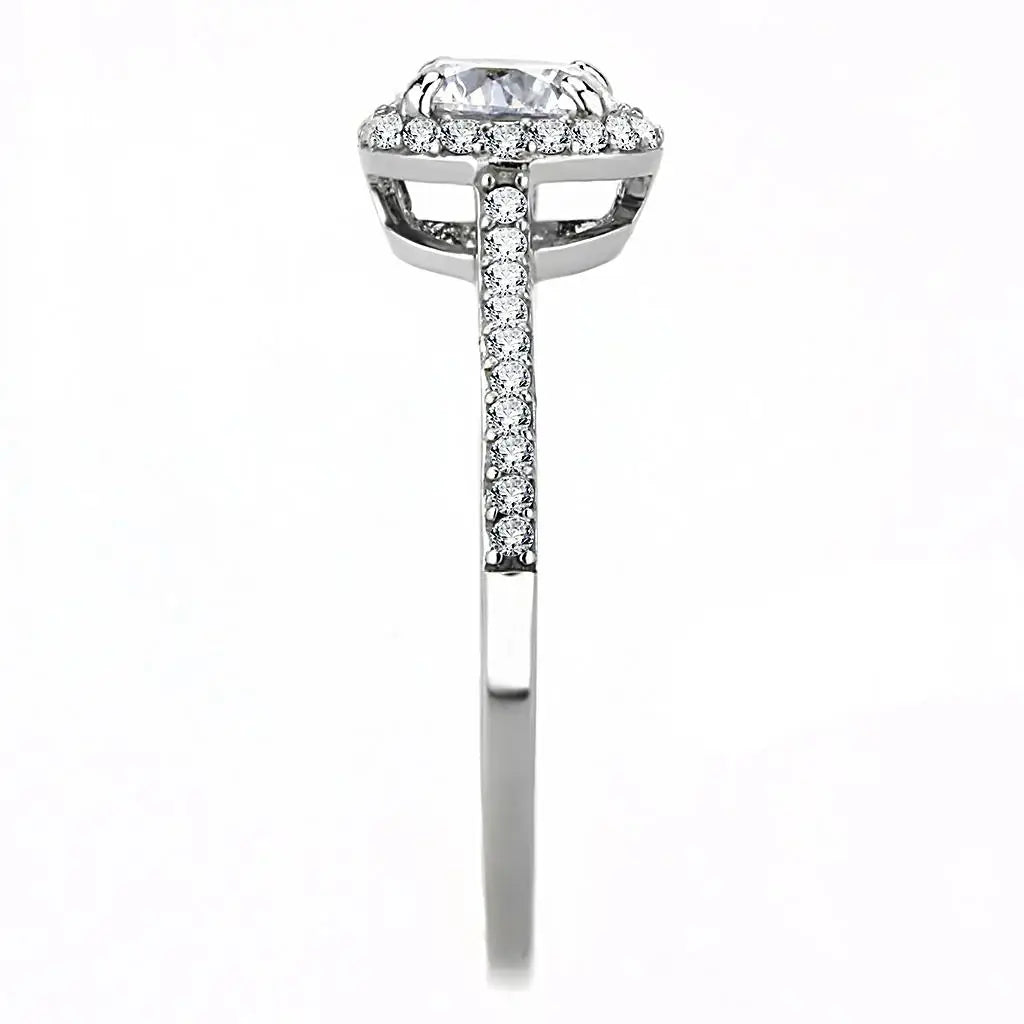 DA022 - High polished (no plating) Stainless Steel Ring with AAA Grade CZ in Clear - Alamode - Flyclothing LLC
