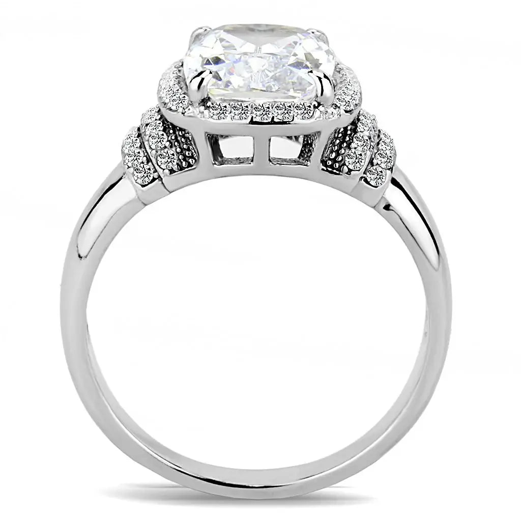 DA024 - High polished (no plating) Stainless Steel Ring with Cubic in Clear - Alamode - Flyclothing LLC