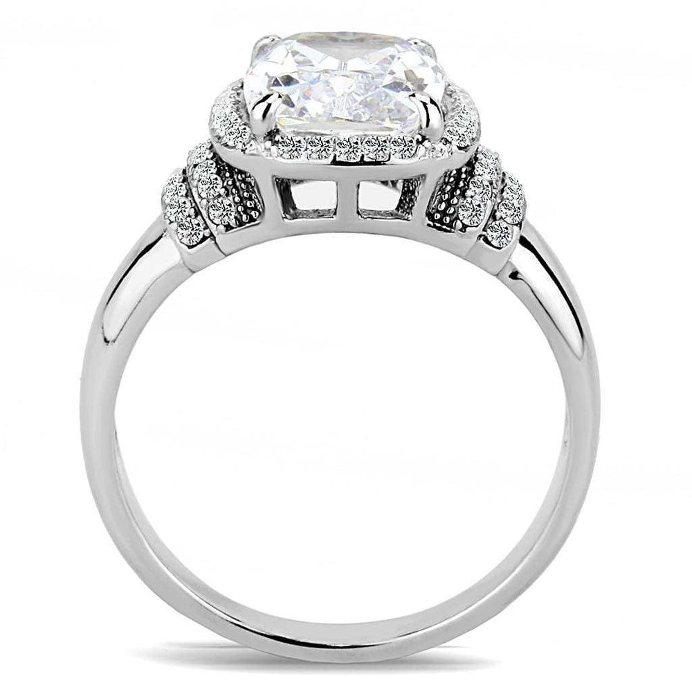 DA024 - High polished (no plating) Stainless Steel Ring with Cubic in Clear - Alamode - Flyclothing LLC