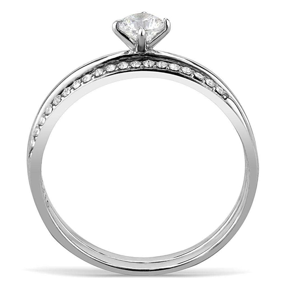 DA026 - High polished (no plating) Stainless Steel Ring with AAA Grade CZ in Clear - Alamode - Flyclothing LLC