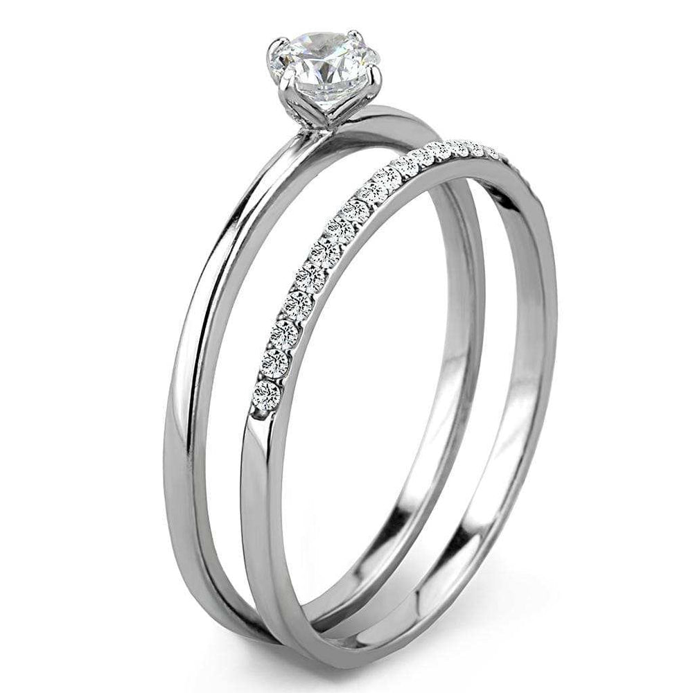DA026 - High polished (no plating) Stainless Steel Ring with AAA Grade CZ in Clear - Alamode - Flyclothing LLC