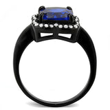 DA027 - IP Black(Ion Plating) Stainless Steel Ring with Synthetic Spinel in London Blue - Alamode