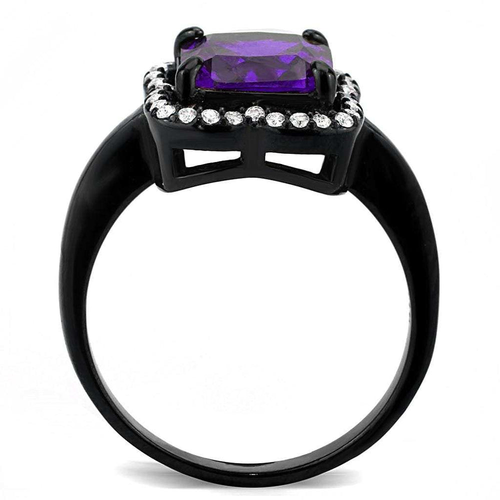 DA028 - IP Black(Ion Plating) Stainless Steel Ring with AAA Grade CZ in Amethyst - Alamode - Flyclothing LLC