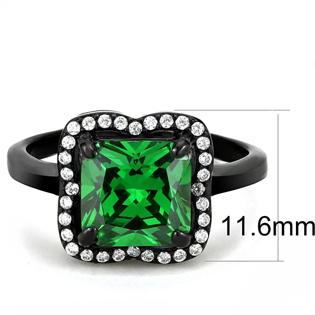 DA029 - IP Black(Ion Plating) Stainless Steel Ring with AAA Grade CZ in Emerald - Alamode - Flyclothing LLC