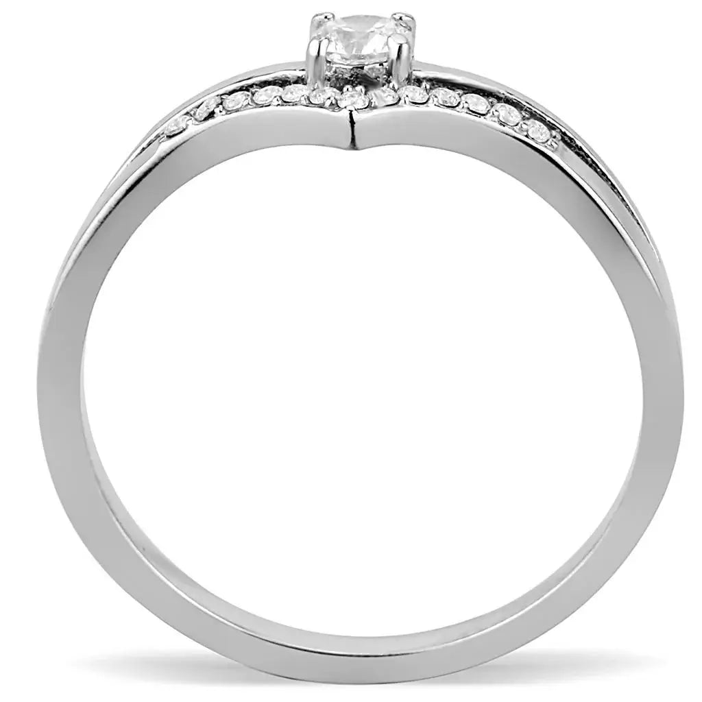 DA030 - High polished (no plating) Stainless Steel Ring with AAA Grade CZ in Clear - Alamode - Flyclothing LLC