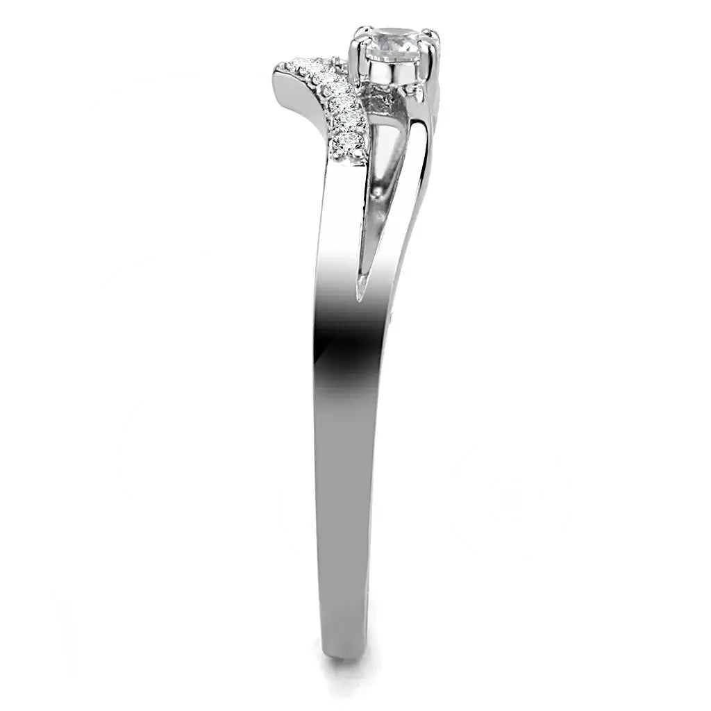 DA030 - High polished (no plating) Stainless Steel Ring with AAA Grade CZ in Clear - Alamode - Flyclothing LLC