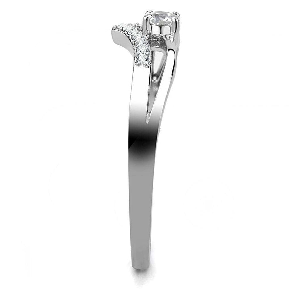 DA030 - High polished (no plating) Stainless Steel Ring with AAA Grade CZ in Clear - Alamode - Flyclothing LLC