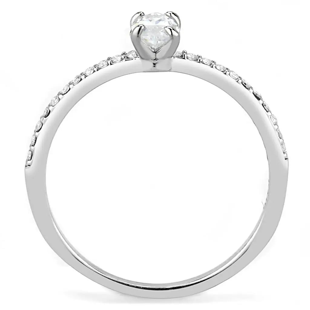 DA031 - High polished (no plating) Stainless Steel Ring with Cubic in Clear - Alamode - Flyclothing LLC