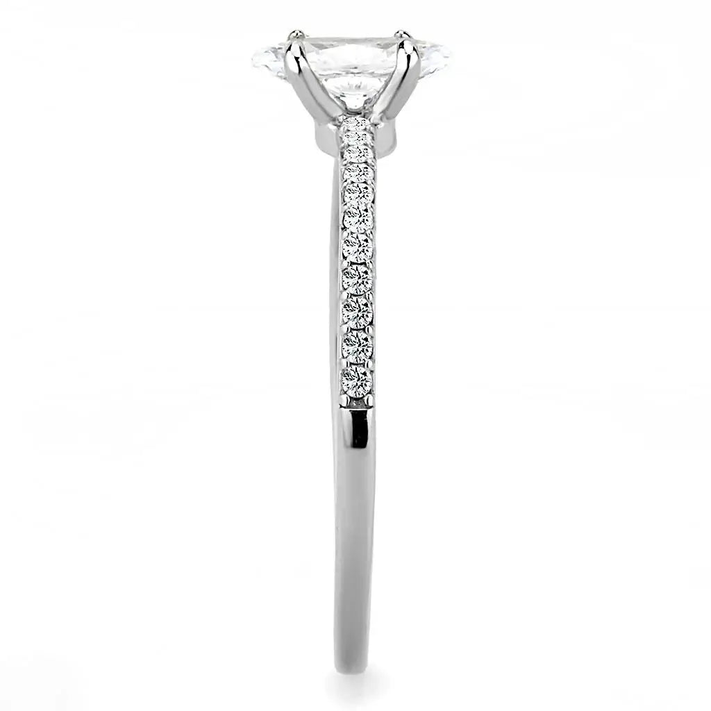 DA031 - High polished (no plating) Stainless Steel Ring with Cubic in Clear - Alamode - Flyclothing LLC