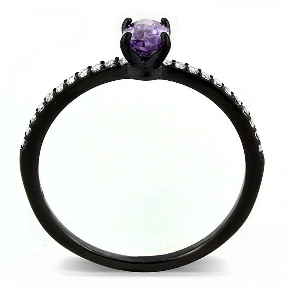 DA032 - IP Black(Ion Plating) Stainless Steel Ring with AAA Grade CZ in Amethyst - Alamode - Flyclothing LLC