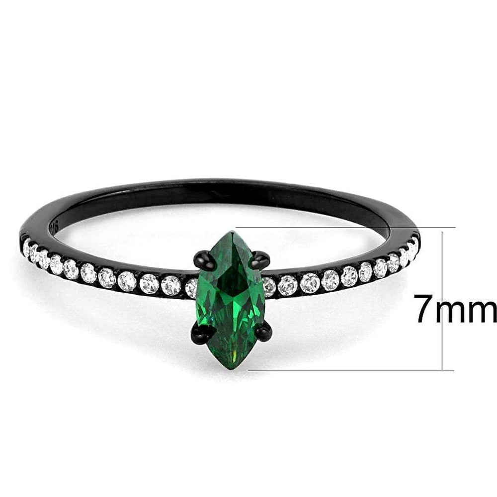 DA033 - IP Black(Ion Plating) Stainless Steel Ring with AAA Grade CZ in Emerald - Alamode - Flyclothing LLC