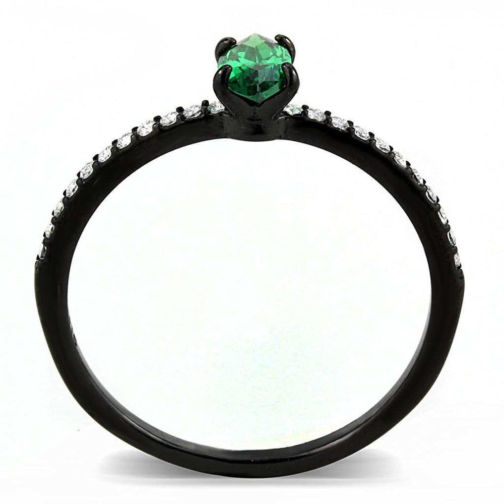 DA033 - IP Black(Ion Plating) Stainless Steel Ring with AAA Grade CZ in Emerald - Alamode - Flyclothing LLC