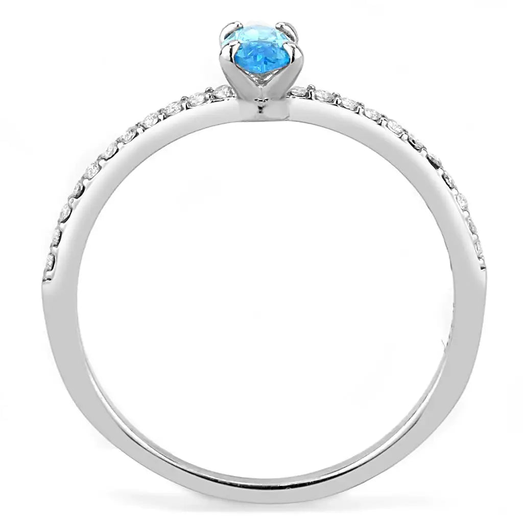 DA034 - High polished (no plating) Stainless Steel Ring with AAA Grade CZ in Sea Blue - Alamode - Flyclothing LLC