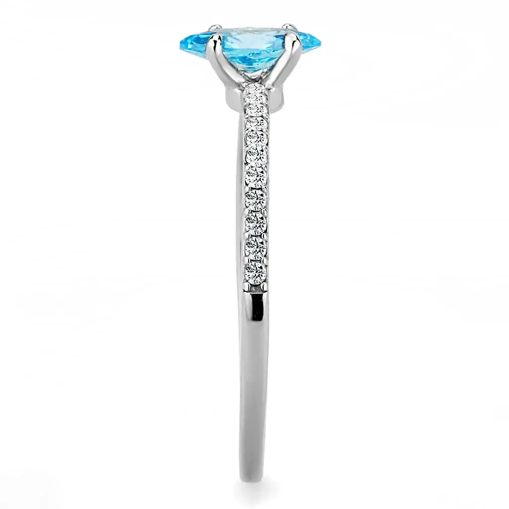 DA034 - High polished (no plating) Stainless Steel Ring with AAA Grade CZ in Sea Blue - Alamode - Flyclothing LLC