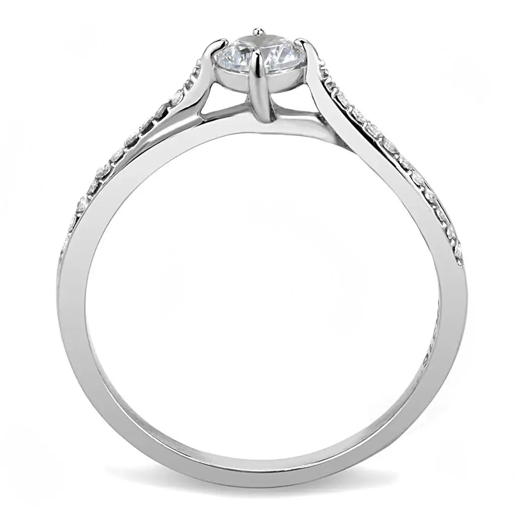 DA035 - High polished (no plating) Stainless Steel Ring with AAA Grade CZ in Clear - Alamode - Flyclothing LLC