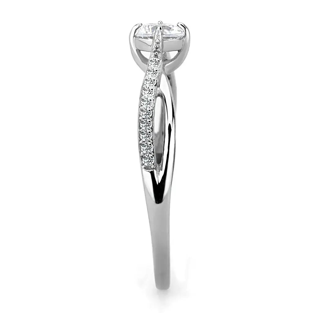 DA035 - High polished (no plating) Stainless Steel Ring with AAA Grade CZ in Clear - Alamode - Flyclothing LLC