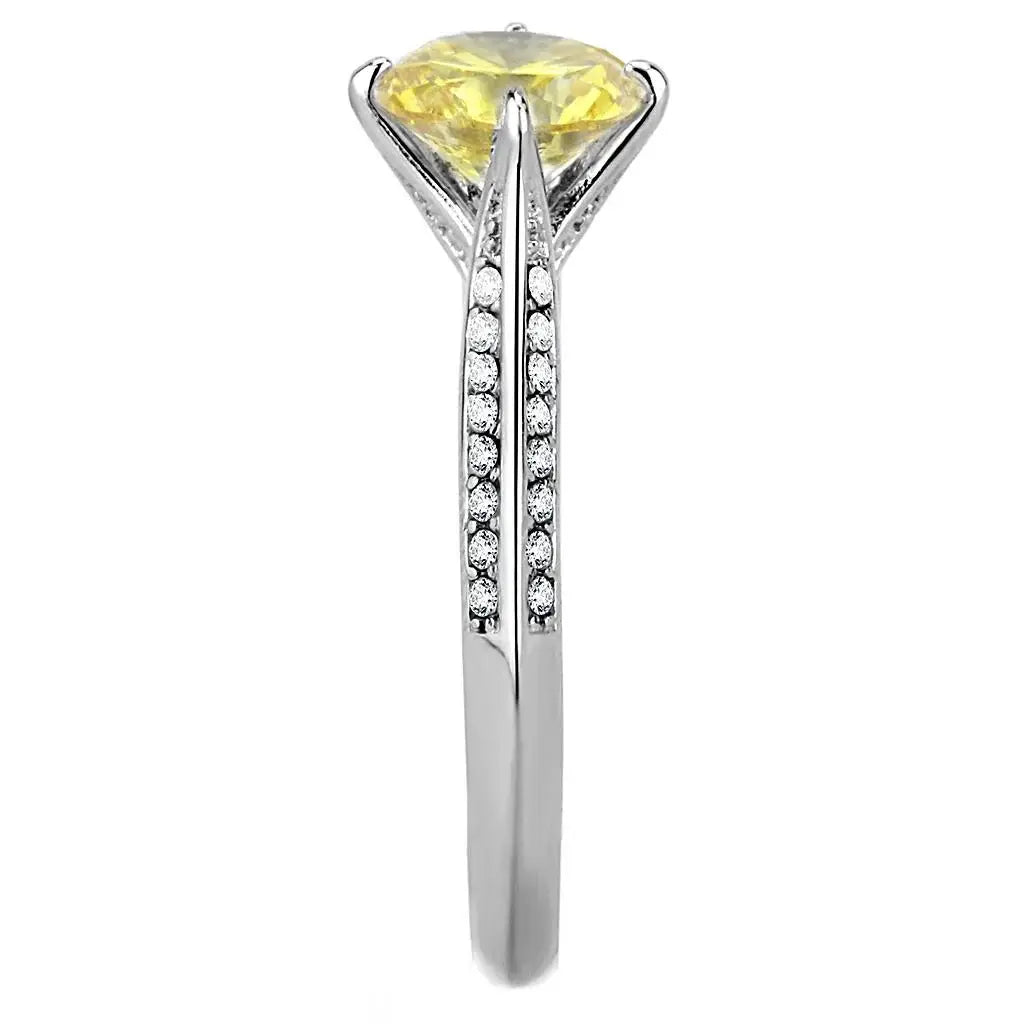 DA037 - High polished (no plating) Stainless Steel Ring with AAA Grade CZ in Topaz - Alamode - Flyclothing LLC