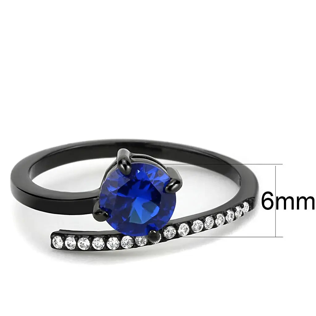 DA038 - IP Black(Ion Plating) Stainless Steel Ring with Synthetic Spinel in London Blue - Alamode - Flyclothing LLC