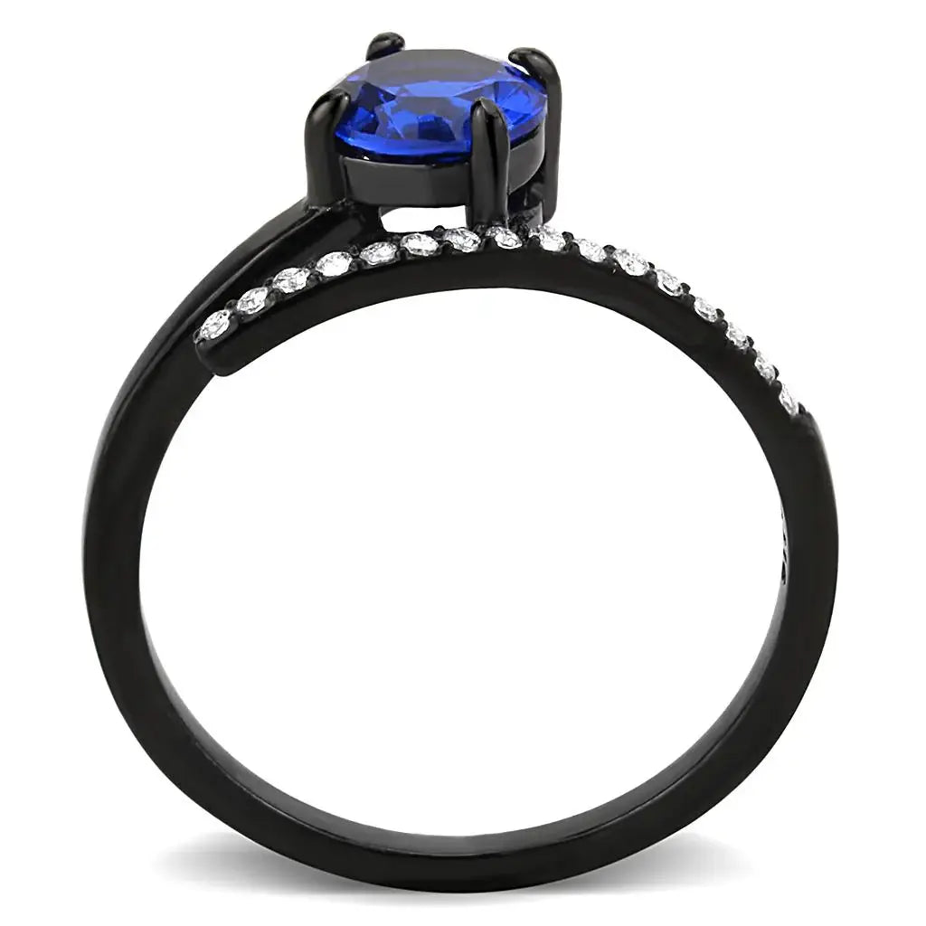 DA038 - IP Black(Ion Plating) Stainless Steel Ring with Synthetic Spinel in London Blue - Alamode - Flyclothing LLC