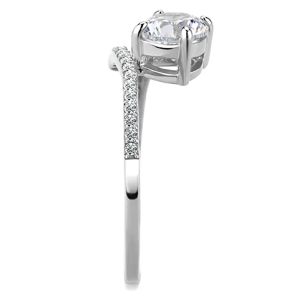 DA039 - High polished (no plating) Stainless Steel Ring with AAA Grade CZ in Clear - Alamode - Flyclothing LLC