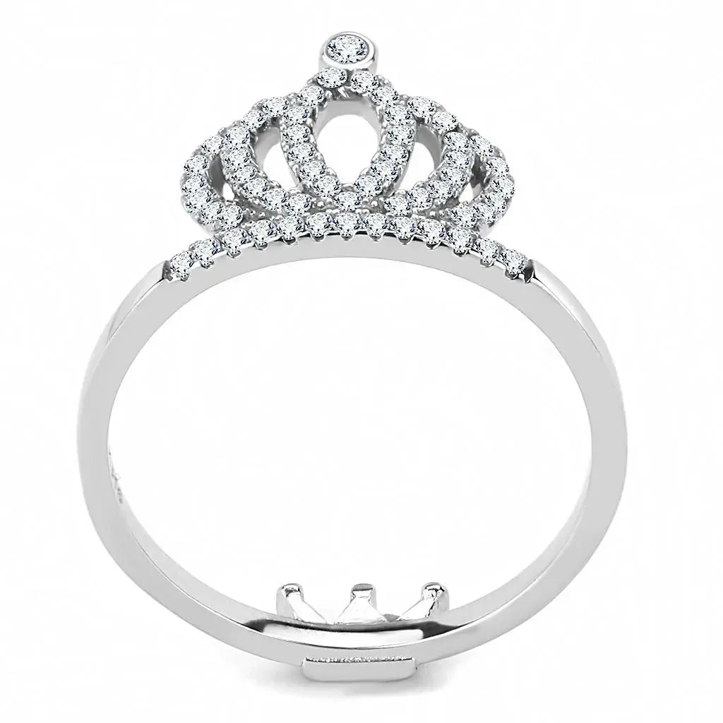 DA040 - High polished (no plating) Stainless Steel Ring with AAA Grade CZ in Clear - Alamode - Flyclothing LLC