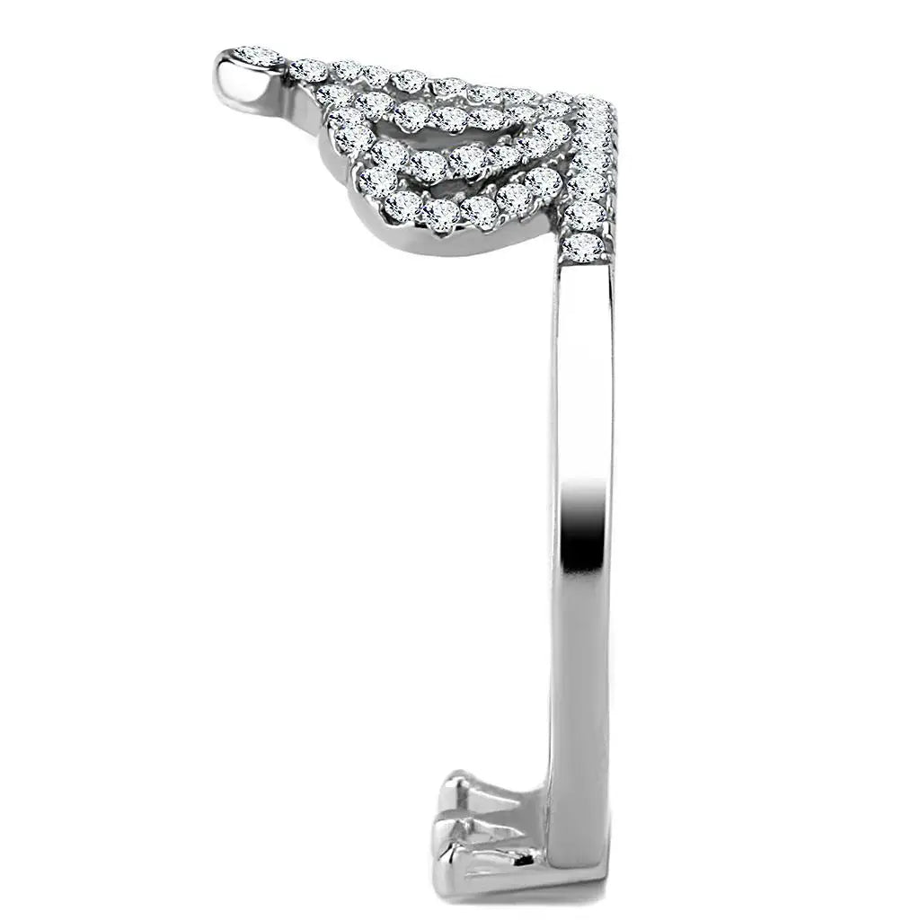 DA040 - High polished (no plating) Stainless Steel Ring with AAA Grade CZ in Clear - Alamode - Flyclothing LLC