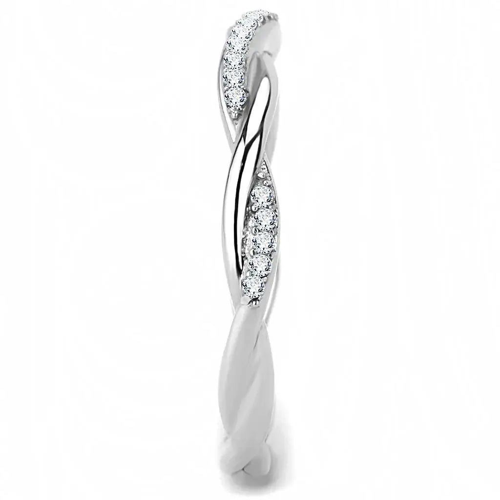 DA042 - High polished (no plating) Stainless Steel Ring with AAA Grade CZ in Clear - Alamode - Flyclothing LLC
