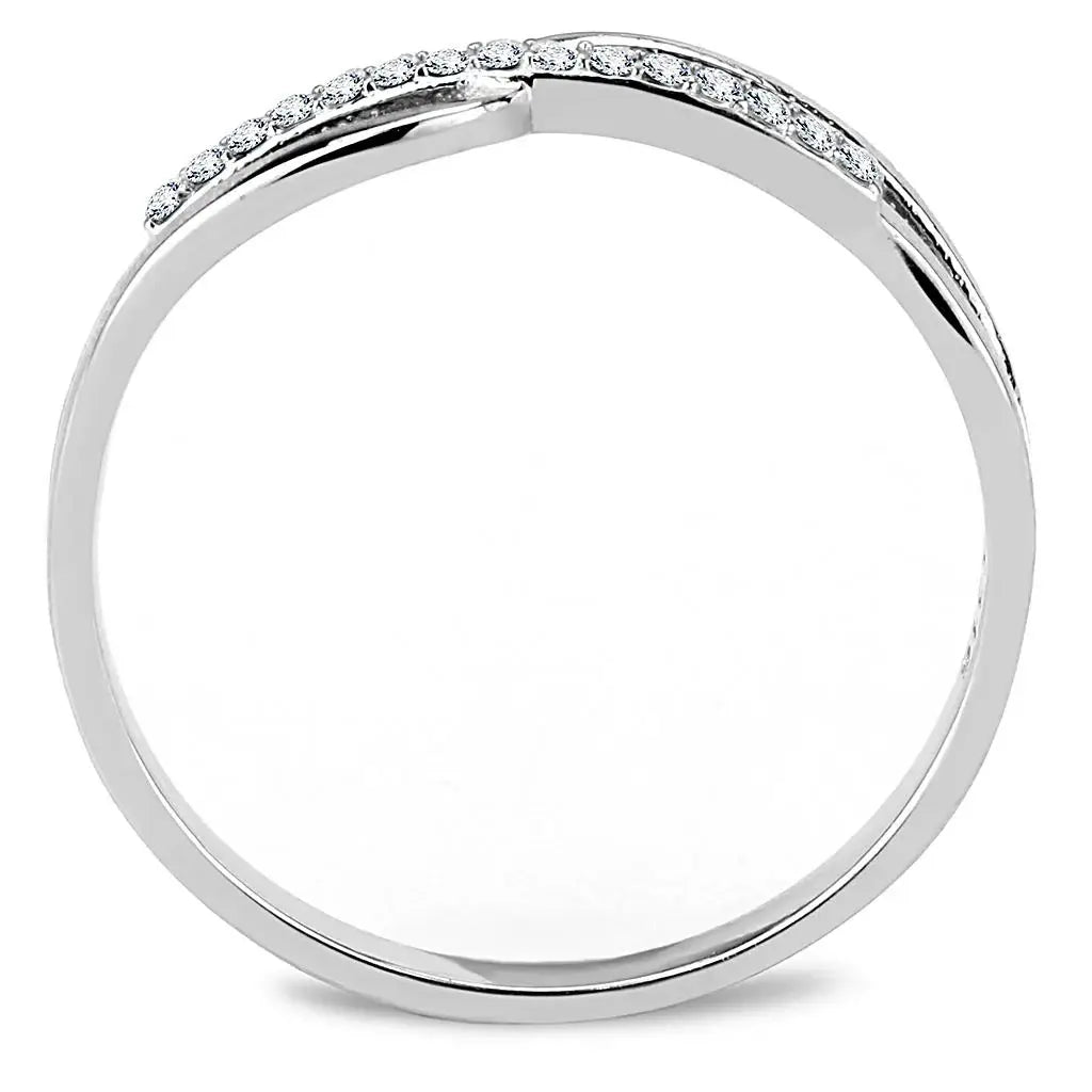 DA045 - High polished (no plating) Stainless Steel Ring with AAA Grade CZ in Clear - Alamode - Flyclothing LLC