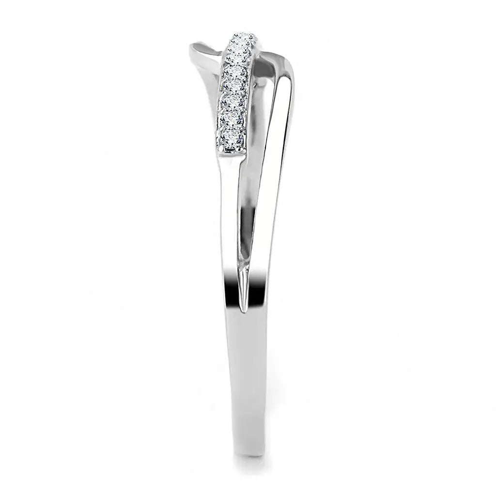 DA045 - High polished (no plating) Stainless Steel Ring with AAA Grade CZ in Clear - Alamode - Flyclothing LLC