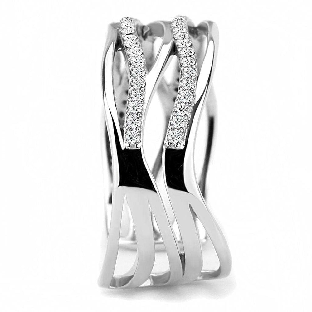 DA047 - High polished (no plating) Stainless Steel Ring with AAA Grade CZ in Clear - Alamode - Flyclothing LLC