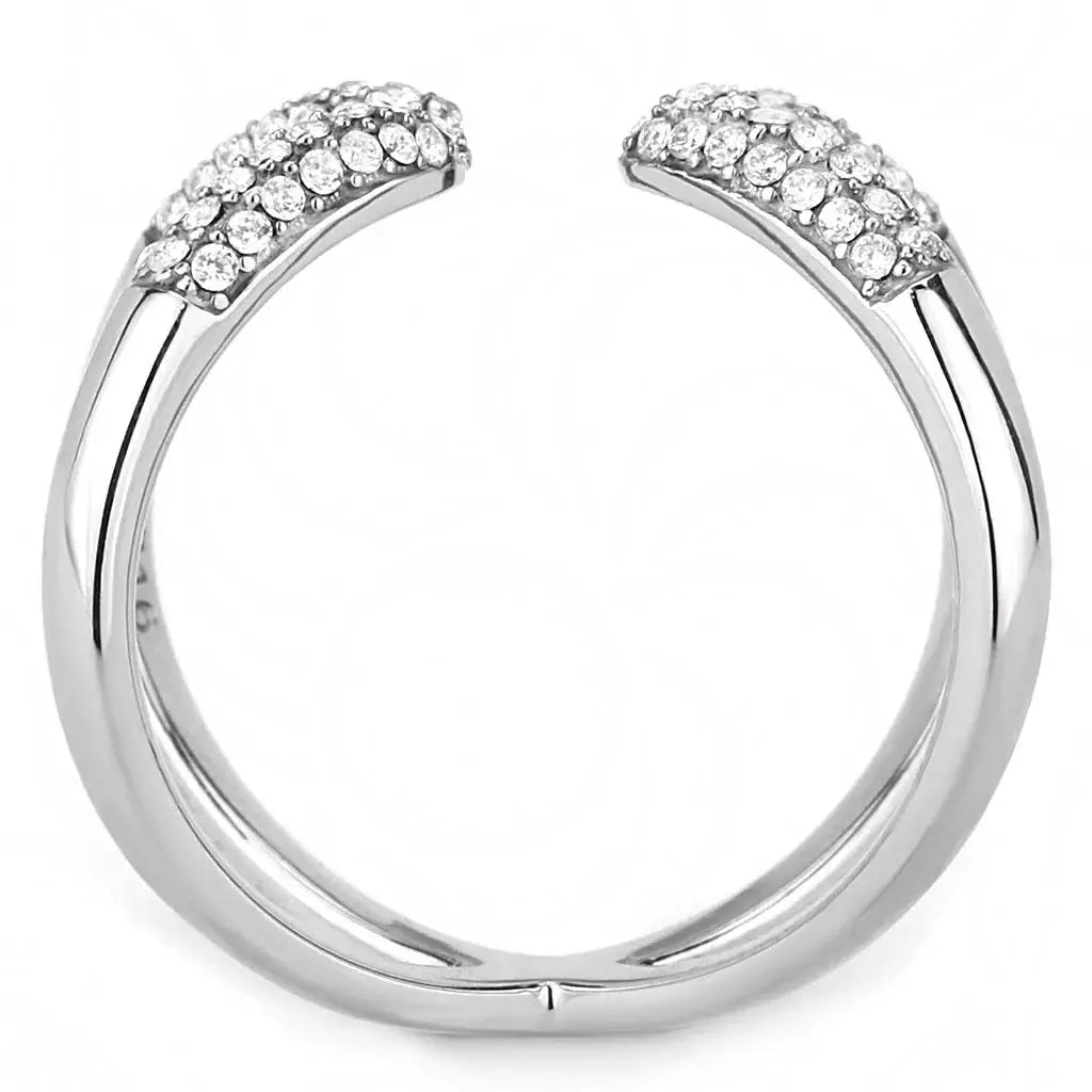 DA050 - High polished (no plating) Stainless Steel Ring with AAA Grade CZ in Clear - Alamode - Flyclothing LLC