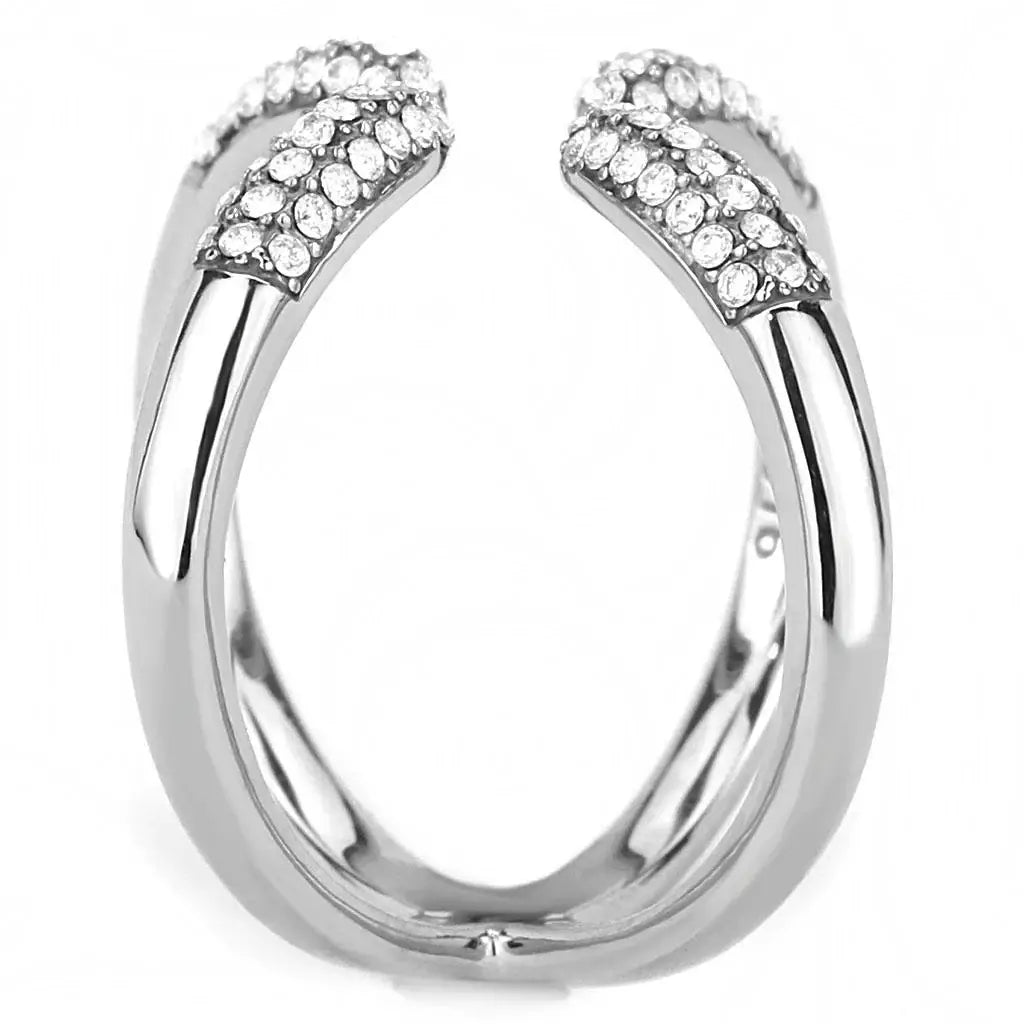 DA050 - High polished (no plating) Stainless Steel Ring with AAA Grade CZ in Clear - Alamode - Flyclothing LLC
