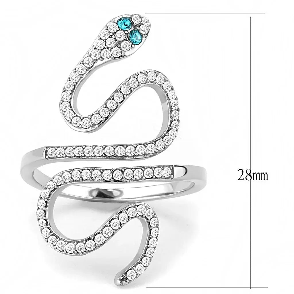 DA051 - High polished (no plating) Stainless Steel Ring with Top Grade Crystal in Blue Zircon - Alamode - Flyclothing LLC
