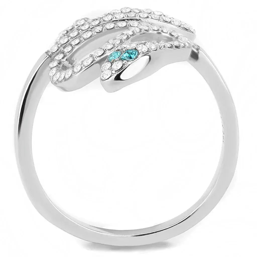 DA051 - High polished (no plating) Stainless Steel Ring with Top Grade Crystal in Blue Zircon - Alamode - Flyclothing LLC