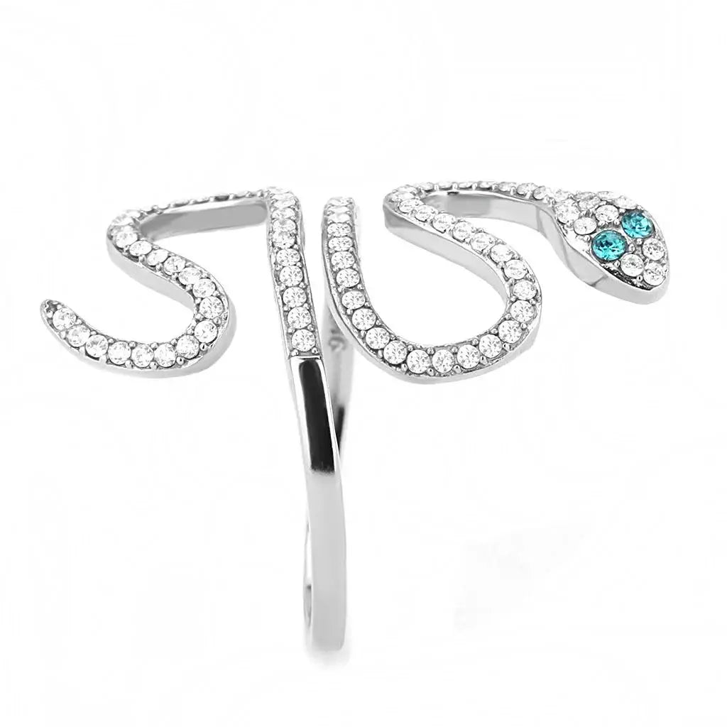 DA051 - High polished (no plating) Stainless Steel Ring with Top Grade Crystal in Blue Zircon - Alamode - Flyclothing LLC