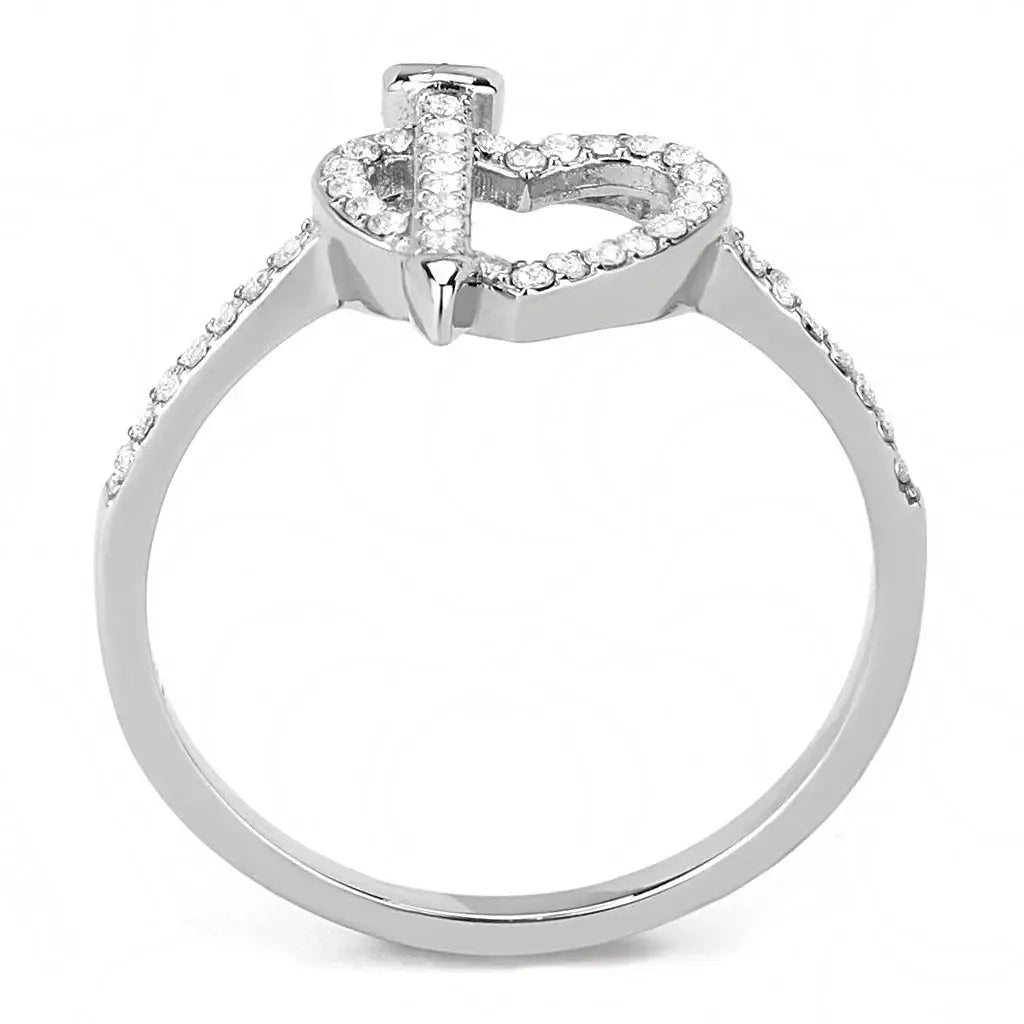 DA052 - High polished (no plating) Stainless Steel Ring with AAA Grade CZ in Clear - Alamode - Flyclothing LLC