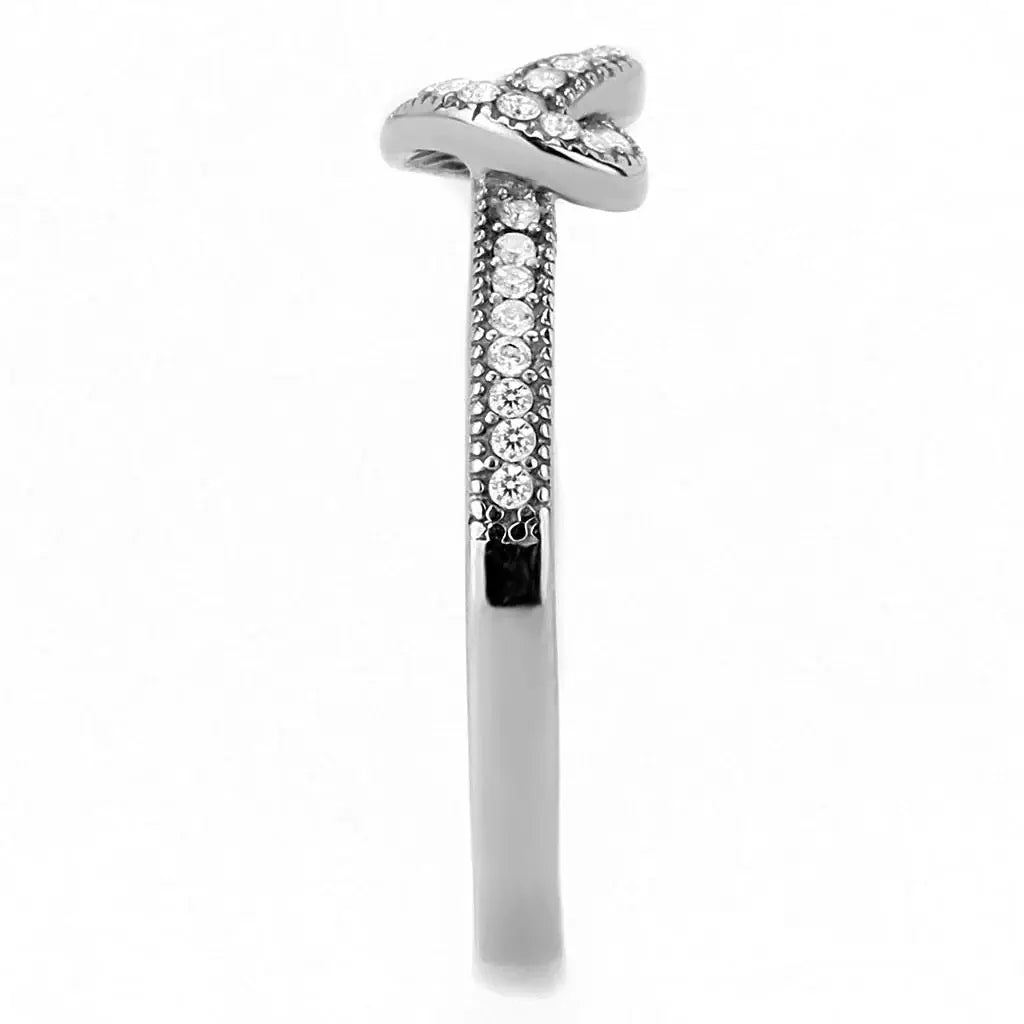 DA053 - High polished (no plating) Stainless Steel Ring with AAA Grade CZ in Clear - Alamode - Flyclothing LLC