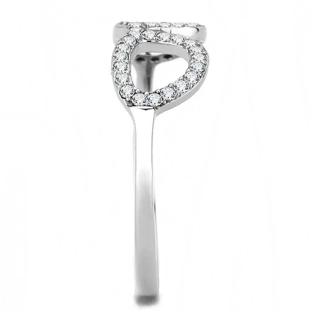DA055 - High polished (no plating) Stainless Steel Ring with AAA Grade CZ in Clear - Alamode - Flyclothing LLC