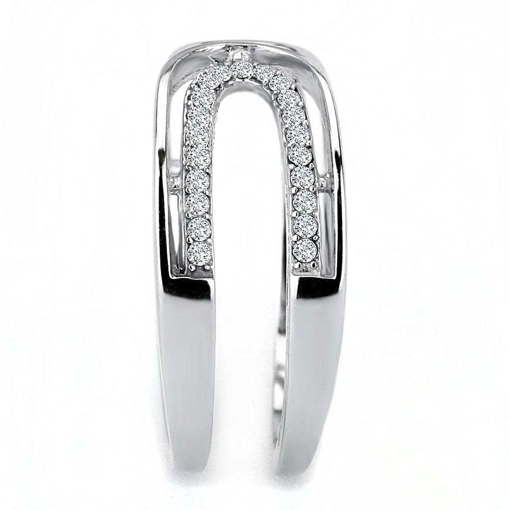 DA056 - High polished (no plating) Stainless Steel Ring with AAA Grade CZ in Clear - Alamode - Flyclothing LLC