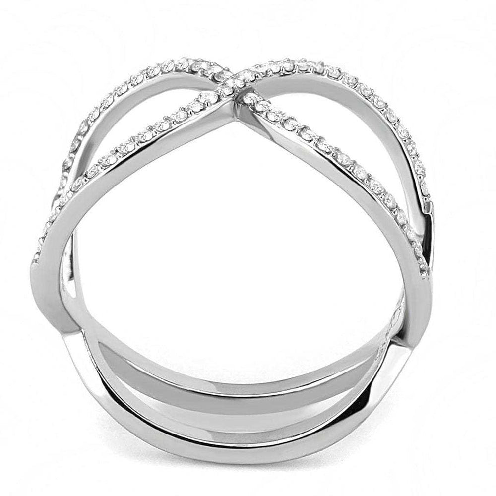 DA058 - High polished (no plating) Stainless Steel Ring with AAA Grade CZ in Clear - Alamode - Flyclothing LLC