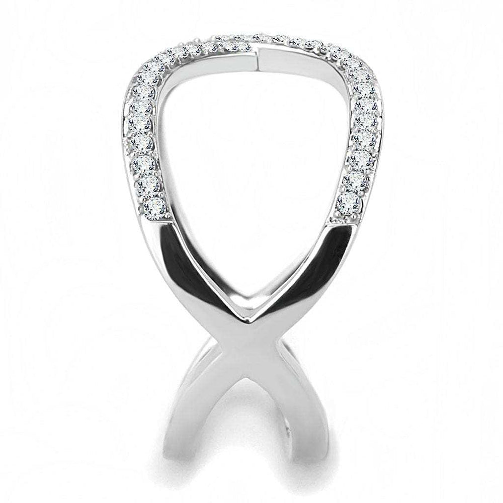DA058 - High polished (no plating) Stainless Steel Ring with AAA Grade CZ in Clear - Alamode - Flyclothing LLC
